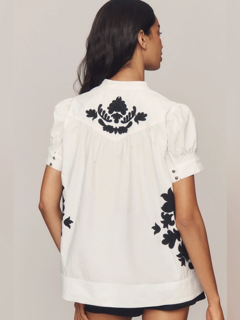 Anthropologie Puff-Sleeve Embroidered Swing Blouse Size L